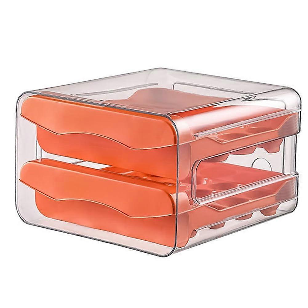 2Layer Egg Storage Box For Refrigerator, FreshKeeping Plastic Drawer Organizer, Large Capacity Red