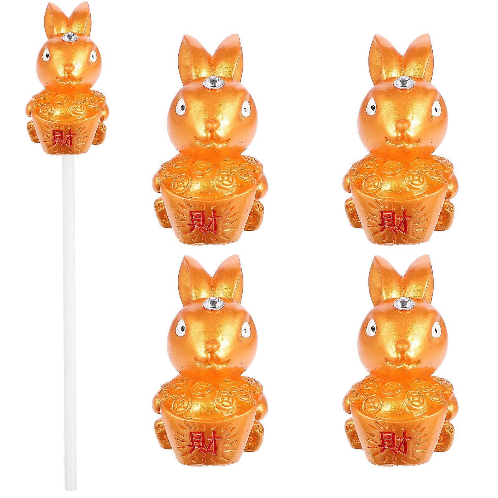 Chocolate Miniature Rabbit Toppers for Cake Ornament 5Pcs