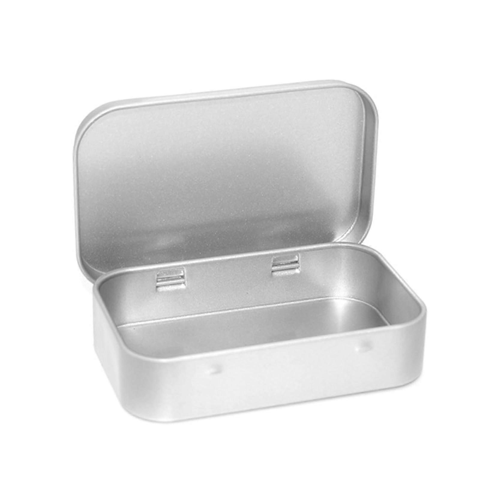 Rectangular Storage Container Small Metal Tin With Lid Tinplate Slide Cover Jewelry Organizer Silver