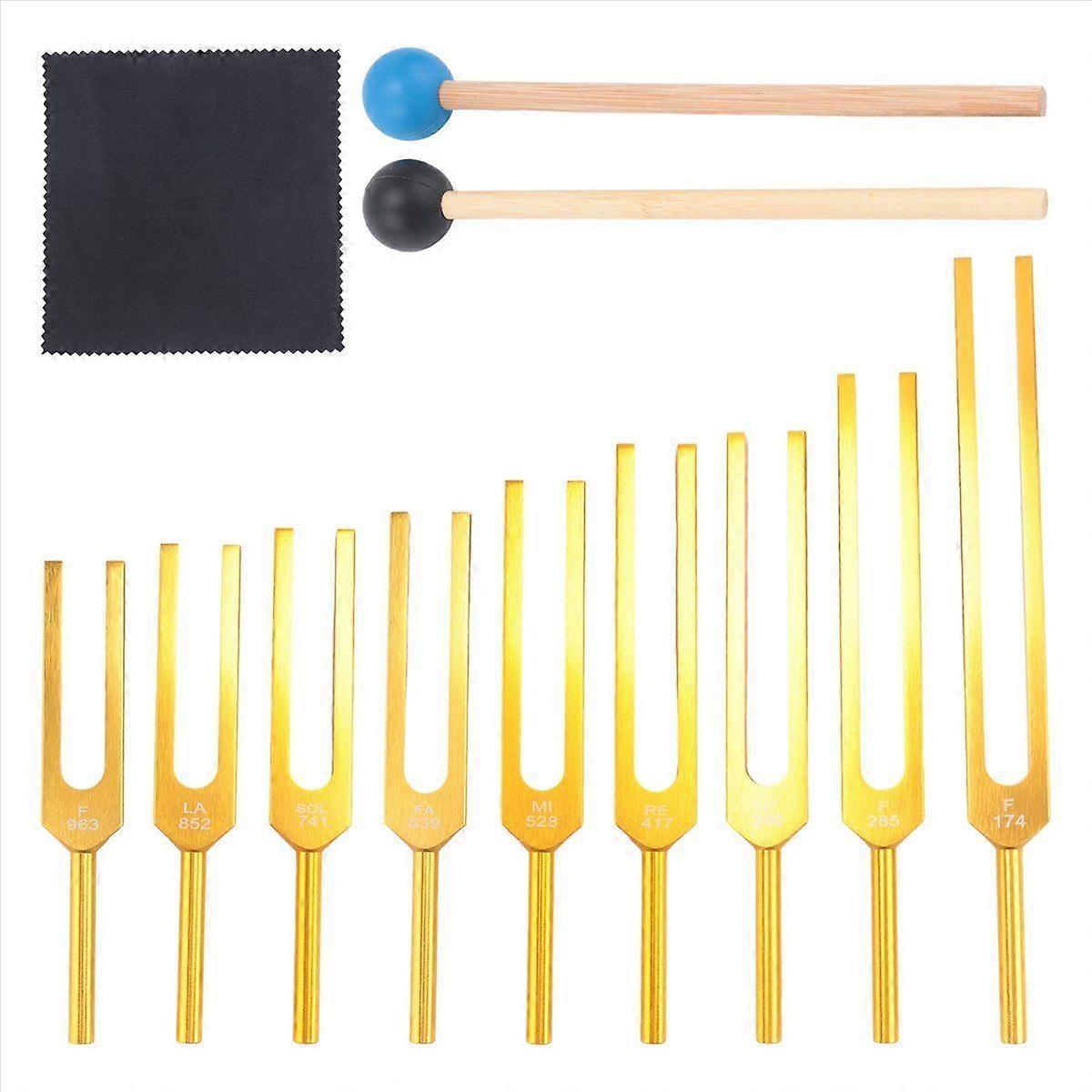 Tuning Forks Set 9Pcs Tuning Fork, Sound Healing Tool Set Gold