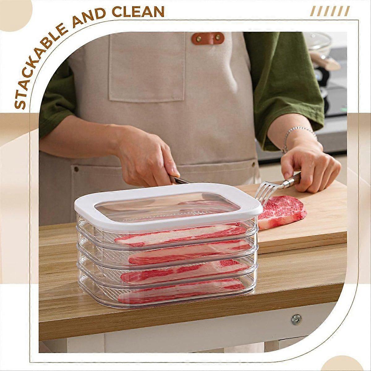 Meat Container for Fridge with Lid 4-Layer and 2-Layer Stackable Lunch Meat Container for Cold Cuts