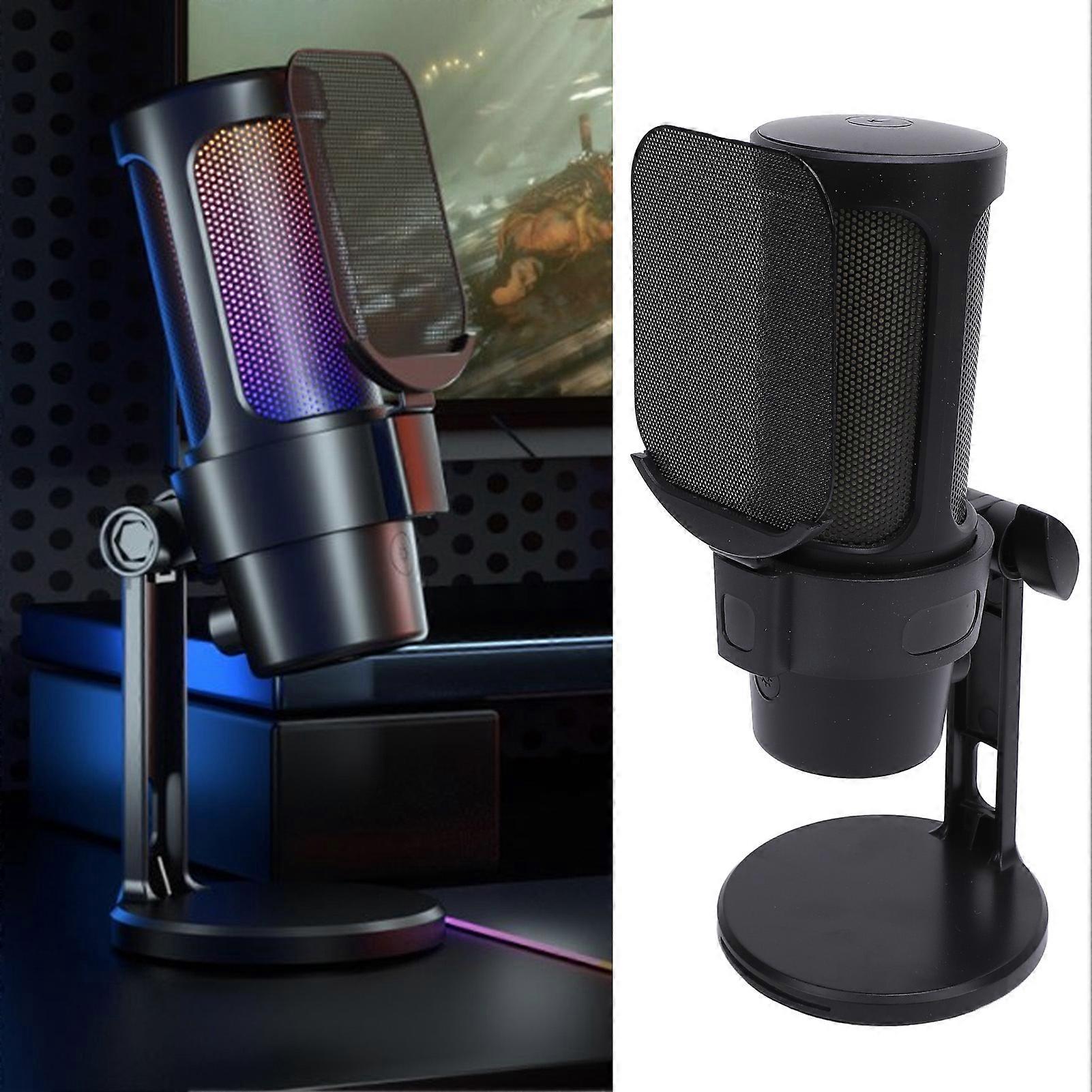 Gaming Microphone USB PC Mic Condenser Mic with Quick Mute Function Shock Mount Rotate Gain Key for Podcasts Videos Streaming for PC Black 