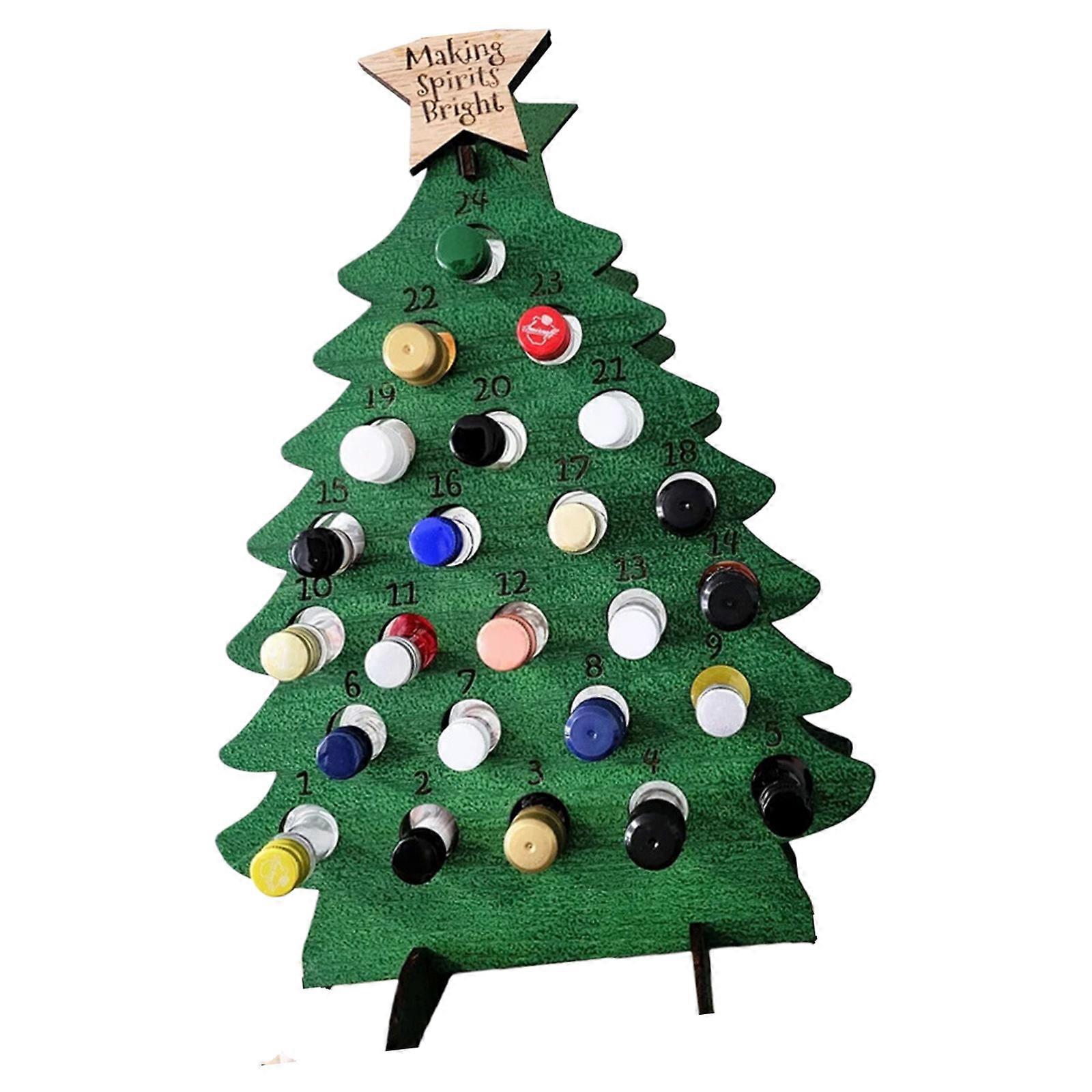 Christmas Count Down Tree For 24 Bottle Natural Wood Construction Holiday Decoration Festival Display Accessory  Green
