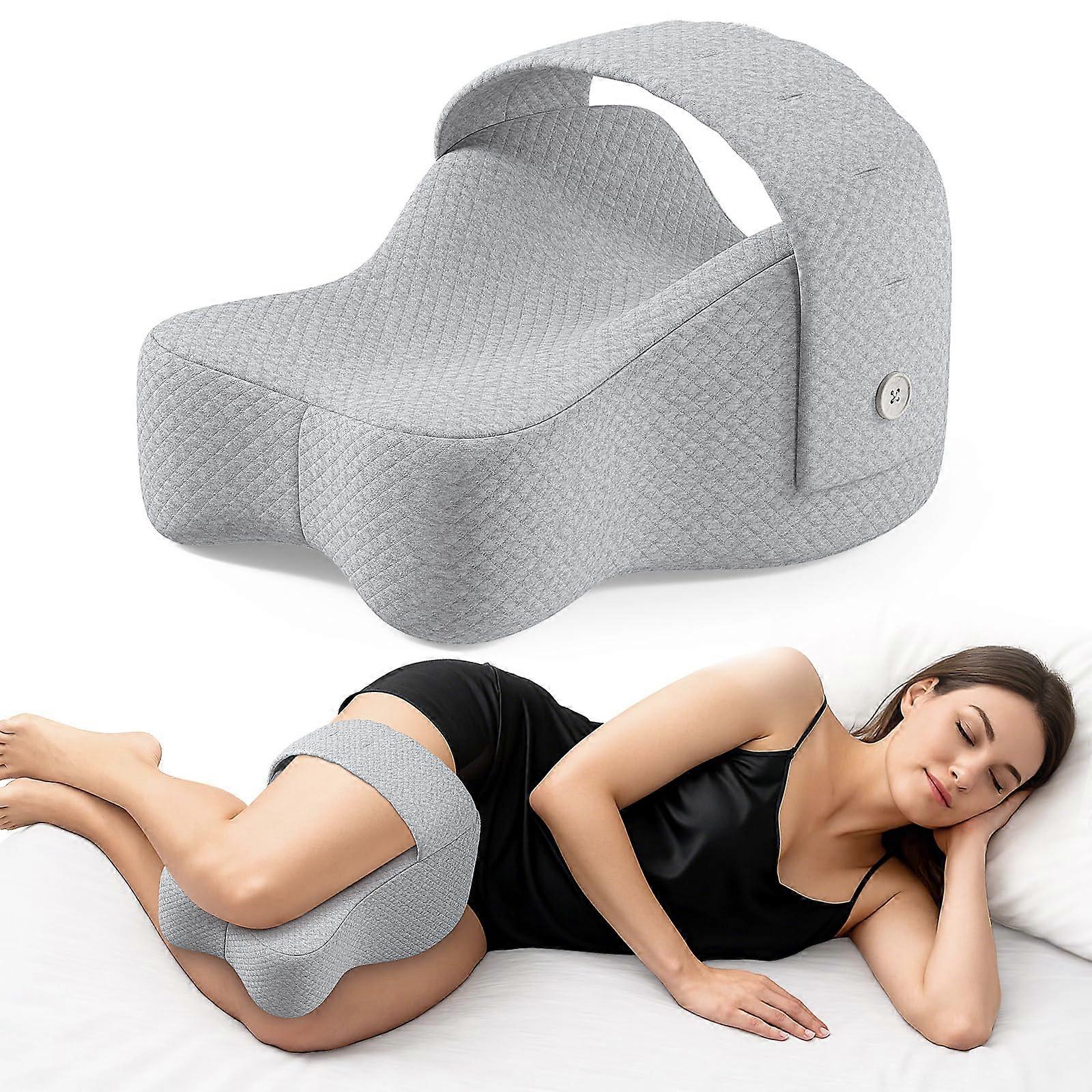 Knee Pillow For Side Sleepers, Large Memory Foam Leg Pillow, Adjustable Strap, Spine Alignment For Sciatica Relief