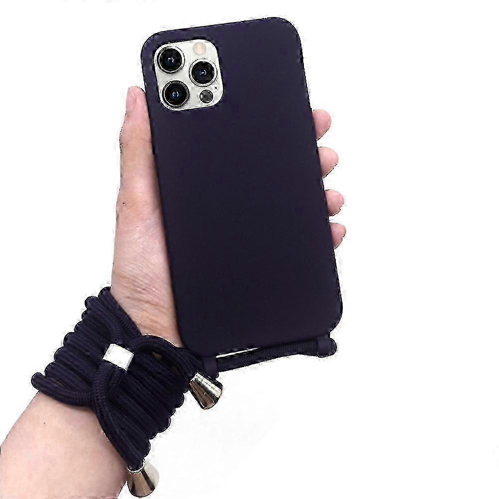 Phone Case Cover Protective Silicone Case with Adjustable Strap for iPhone 15 14Pro 13 12 11 XS 6S 7 8 Max Series Dark Blue