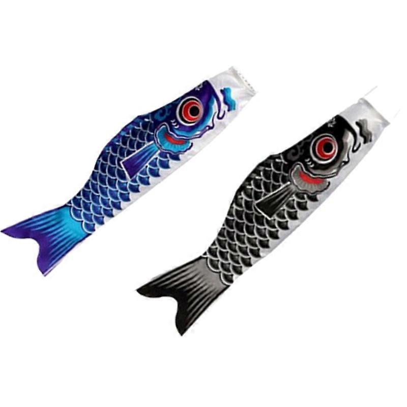 2 Pcs Japanese Carp Windsock Streamer Fish Flag Kite Fish Colorful Windsock Carp Wind Sock Flag 150cm, Black & Blue
