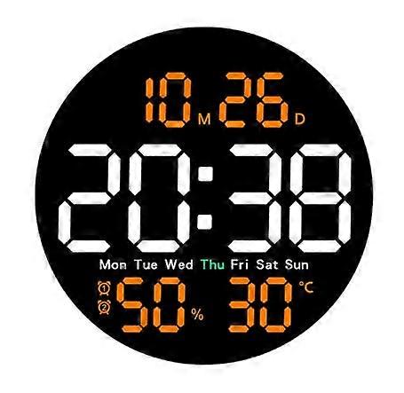 Digital Wall Clock 10Inch Round with Temperature Display, Digital Calendar, Remote Control, Alarm Clock, Modern LED Display
