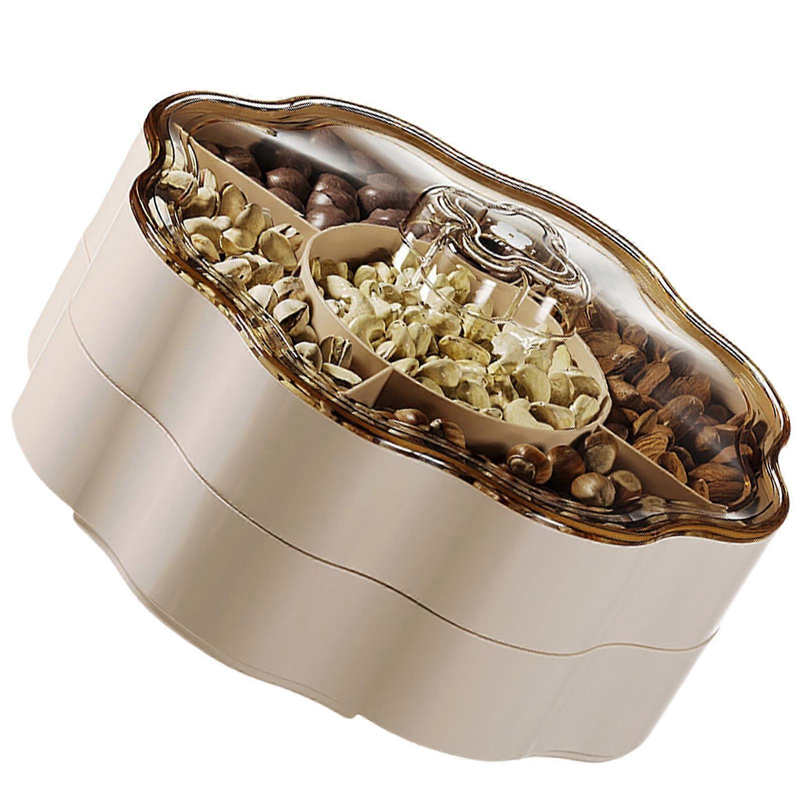 5 Compartments Candy Dispenser Cream Color 2Tier Nut Storage Box With Lid Dry Fruit Holder Appetizer Serving Tray Ref: 9931