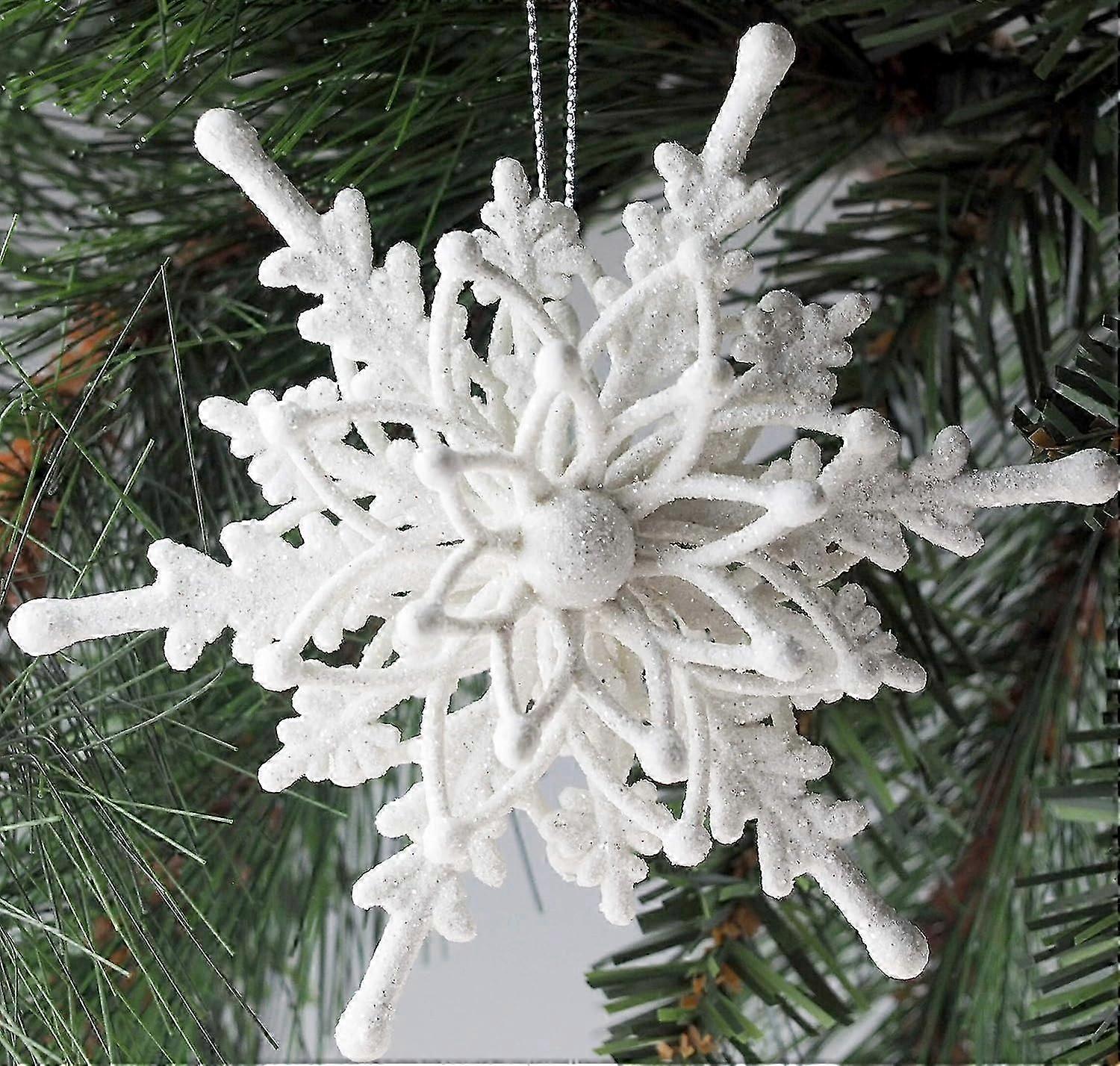 Set of 10 Large 3D Gorgeous White Snowflake Christmas Tree Bauble Ornaments