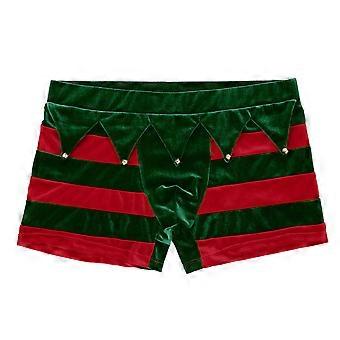 Mens Christmas Santa Claus Elf Costume Velvet Boxer Briefs Shorts Underwear