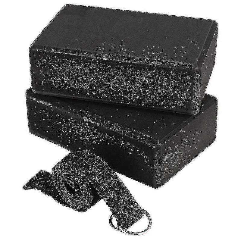 Yoga Block And Strap Set Foam Soft Non-slip Blocks Universal Stretching Workouts Blac_Sep