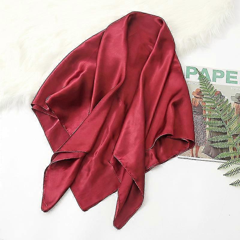 35in Satin Head Eșarfe Vintage Square eșarfă de mătase Feeling, vin roșu