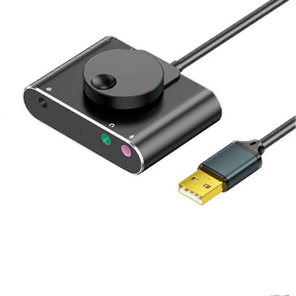 Placa de som externa USB para desktop e notebook preto e cinza