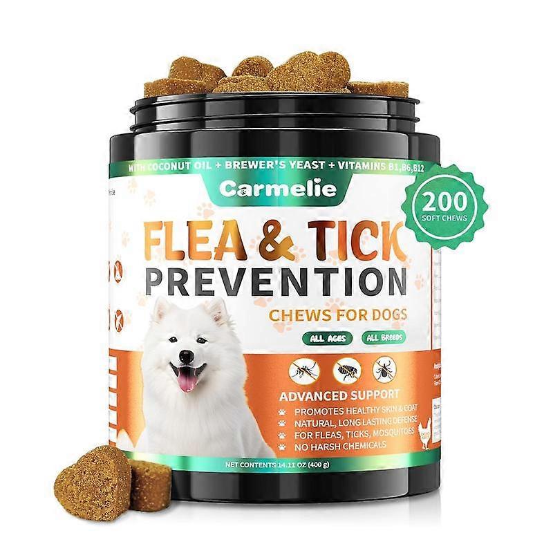 Carmelie Flea & Tick Prevention Support Chews for Dogs �C Nutritional Supplement, Not a Treatment �C 120/200 Count, Plant-Based Chicken Flavor