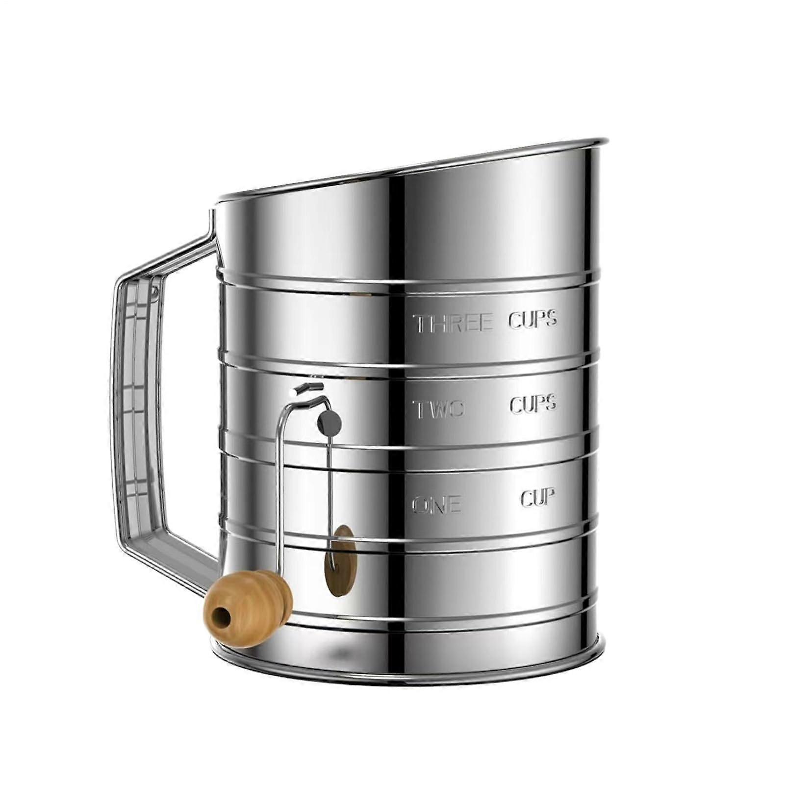 Flour Sifter with Fine Mesh Hand Crank – Rotary Baking Sieve for Cakes, Bread, Desserts, Sugar