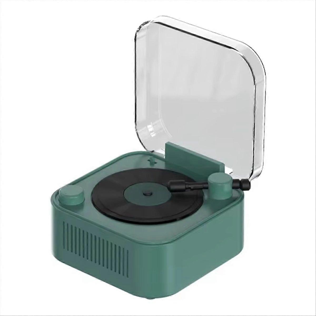 Vintage Turntable Wireless Bluetooth Speaker Long Battery Dark Green