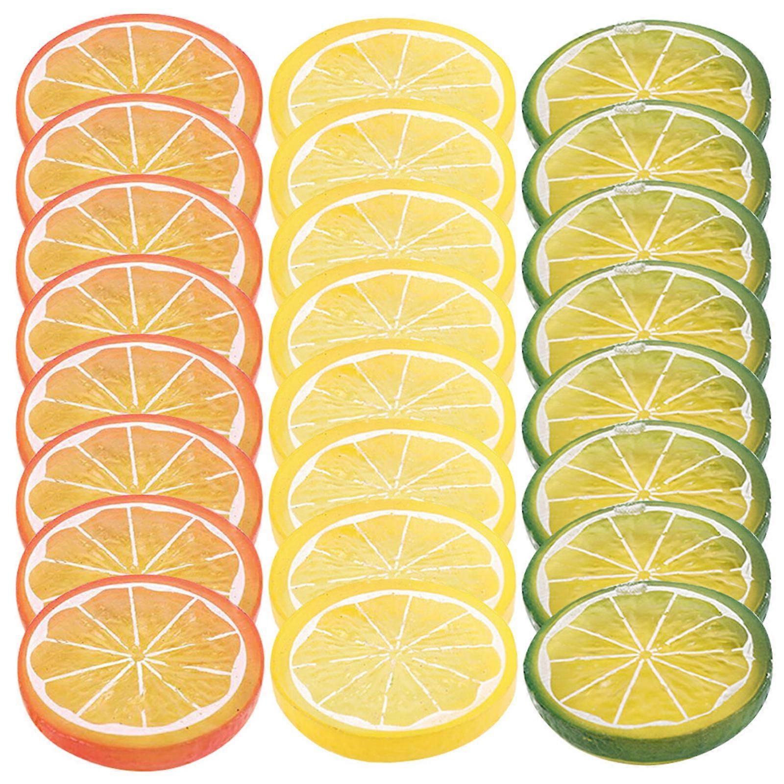 24pcs Artificial Fake Lemon Slices Prop Dining Table Decorative Fruit Model Photo Prop