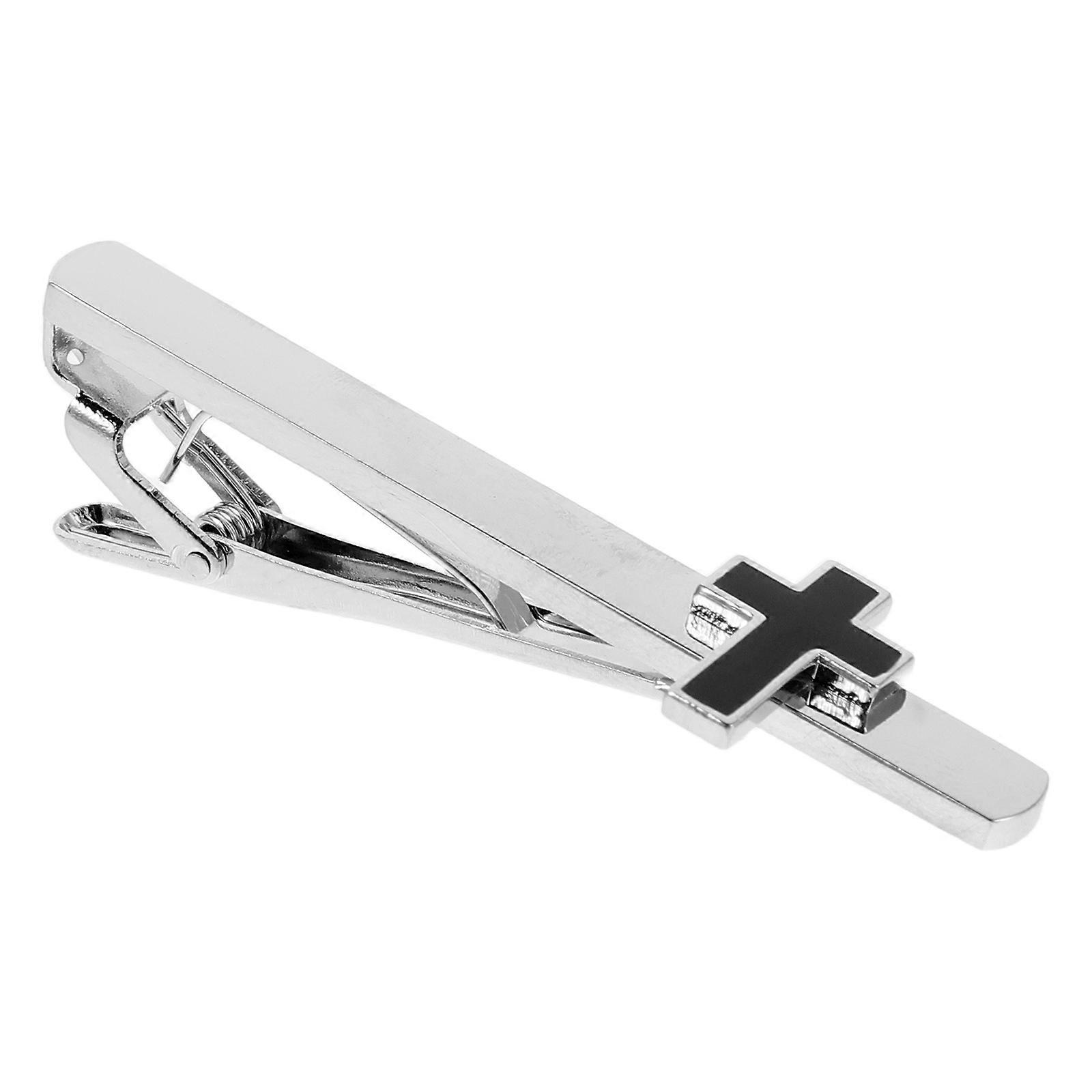 Rectangular Silver Necktie Clip Featuring Symbolic Motif Designed For Men Perfect For Formal Occasions 1Pack