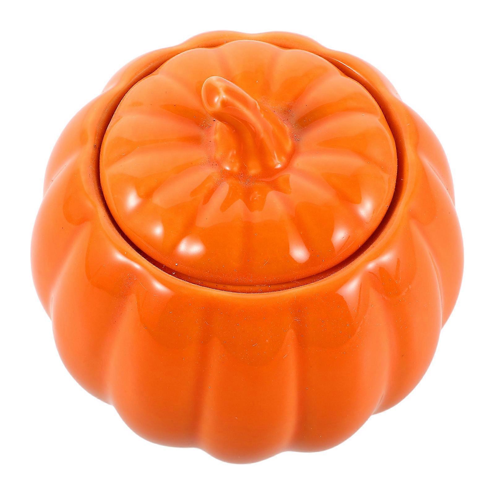 Pumpkin Jar Ceramic Halloween Cookie Jar for Storage Orange