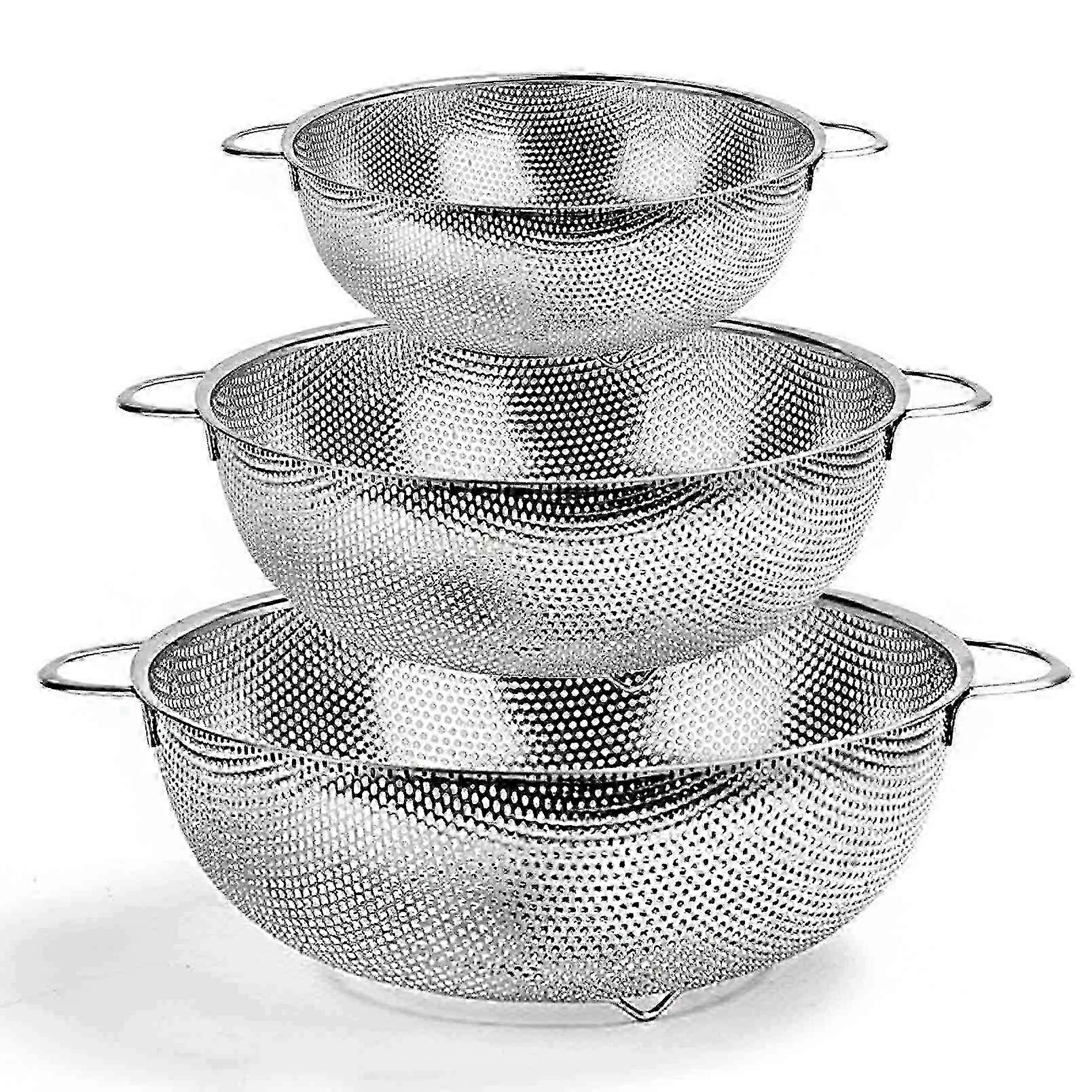 3set Stainless Steel Colander , Microporous Colander Strainer for Drain Rinsing