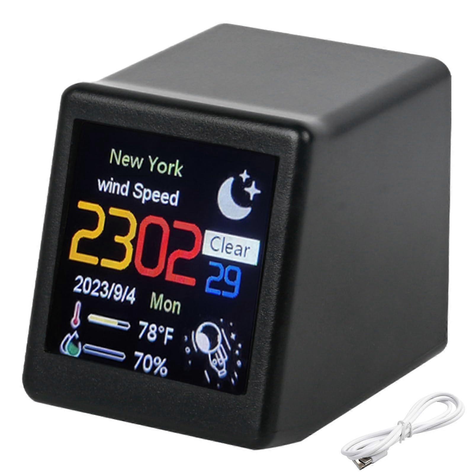 Digital Weather Station Clock with Smart WiFi, Indoor Temperature Humidity Monitor, Black