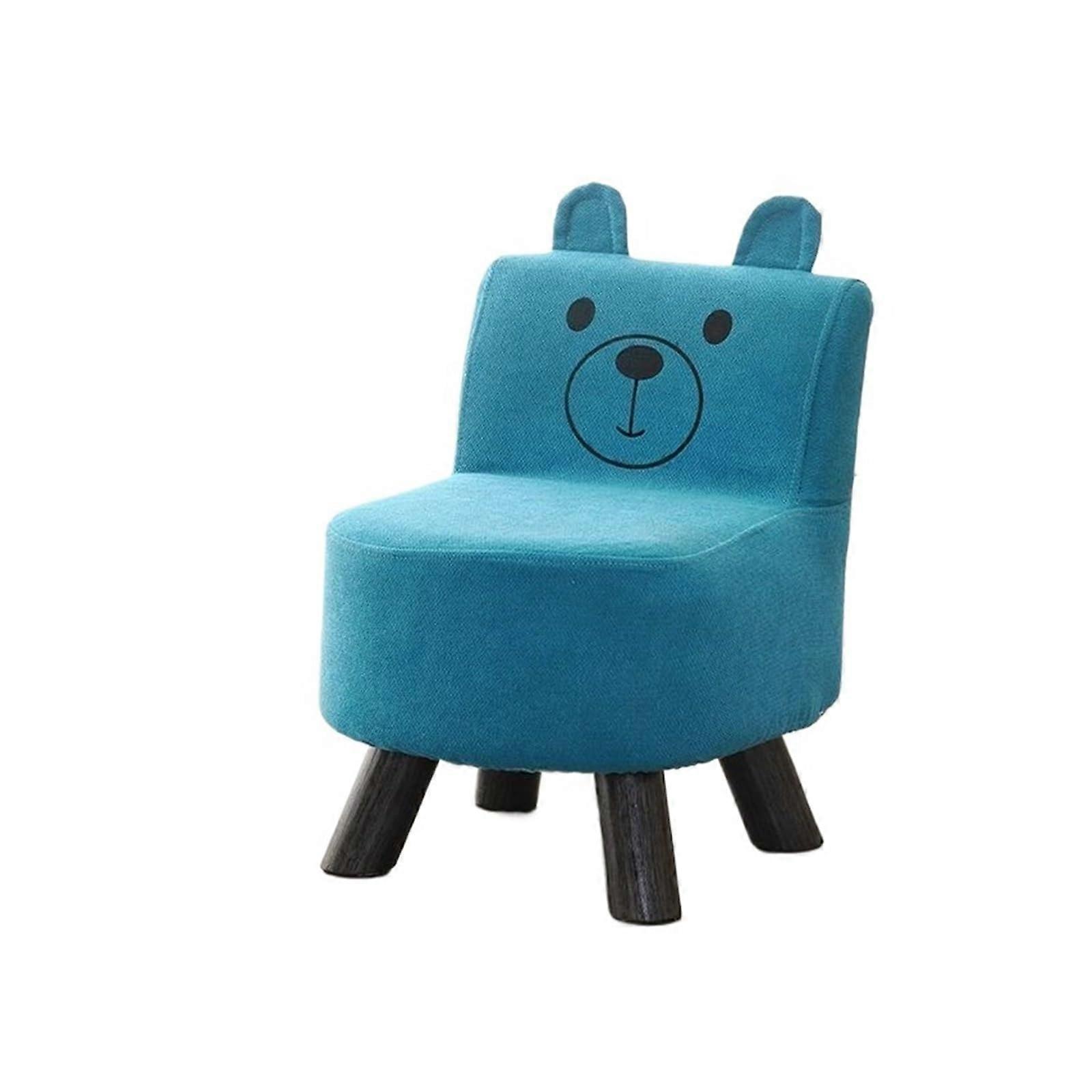 Solid Wood Low Stool Blue Cartoon Design Small Footrest for Home Multifunction Seating