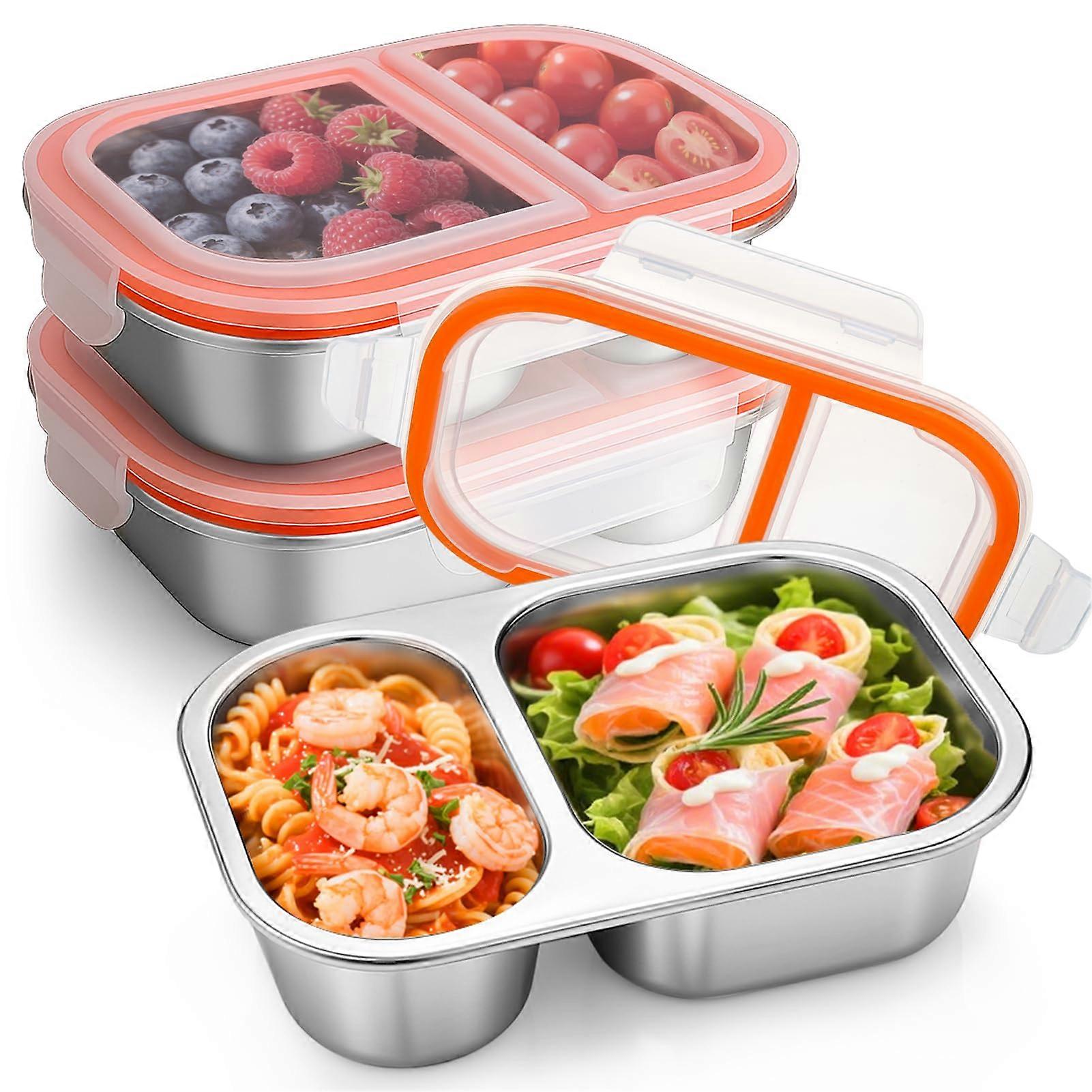 Stainless Steel Meal Prep Containers LeakProof 2Compartment Bento Lunch Boxes 3 Pack