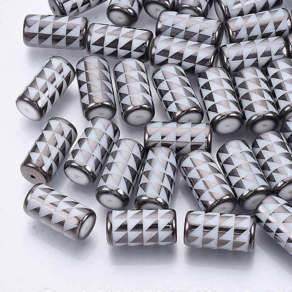 Electroplate Glass Beads Column with Triangle Pattern Gray 20x10mm Hole: 1.2mm 50pcs/bag