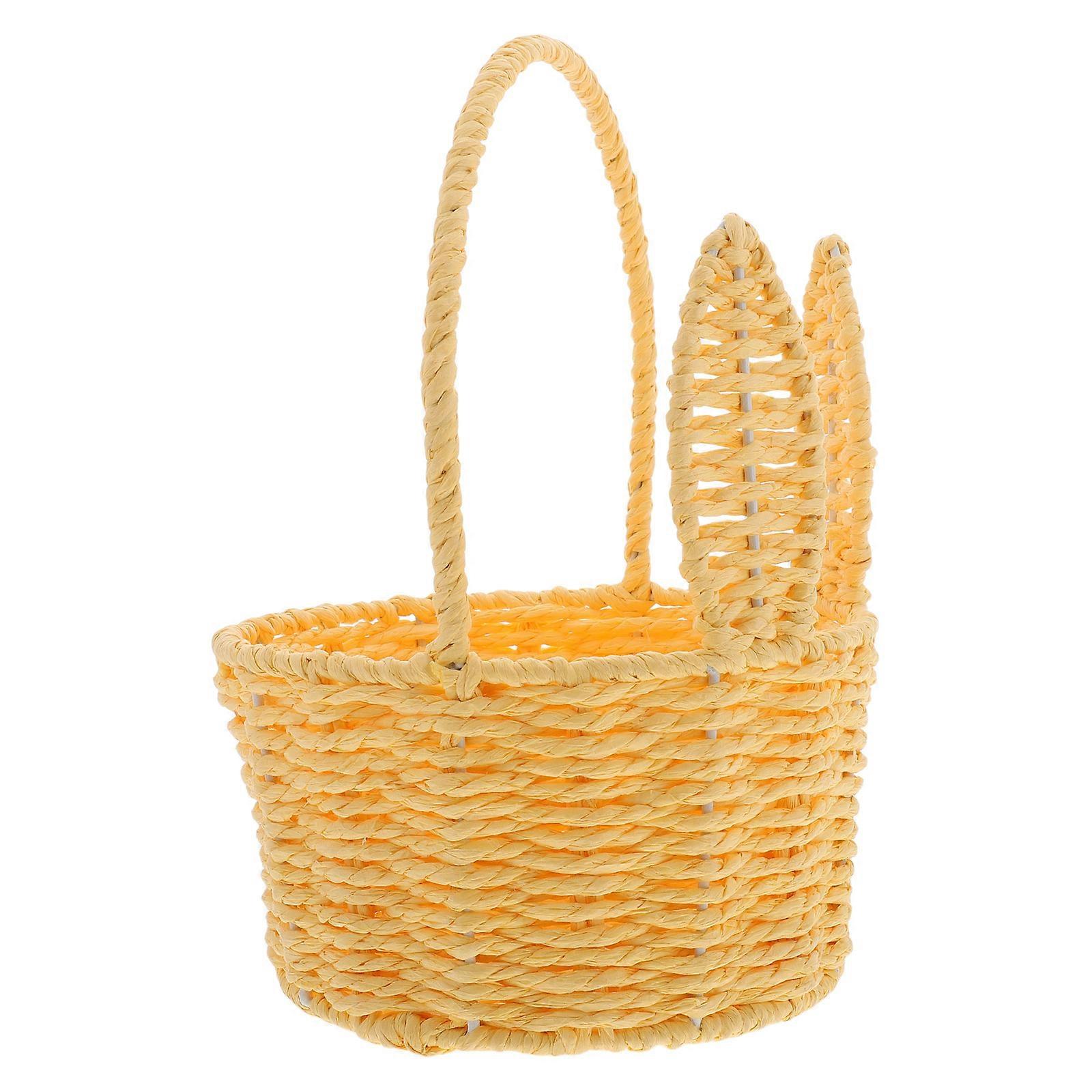 Wicker Easter Basket Yellow Bunny Ear Basket for Home 1 Piece