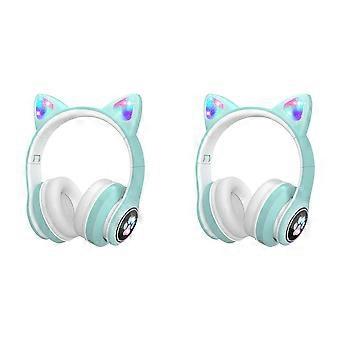 2x Kinderkopfhörer mit Mikrofon/RGB-LED-Licht, Bluetooth-Kopfhörer für Kinder-Tablet/Schule/iPad/Smartphone – Grün