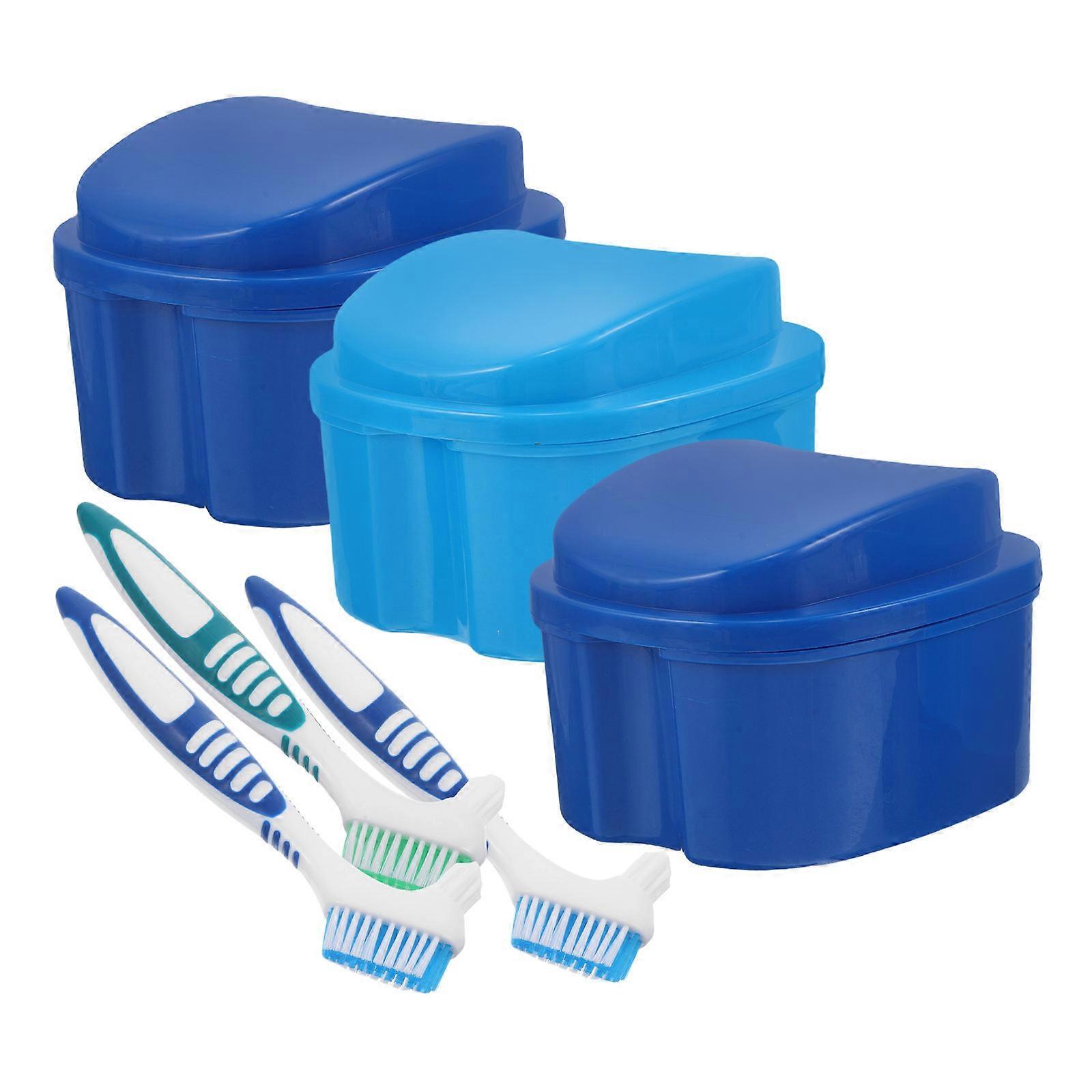 Plastic Denture Care Kit with Brush for Storage 3Sets Denture Storage Case