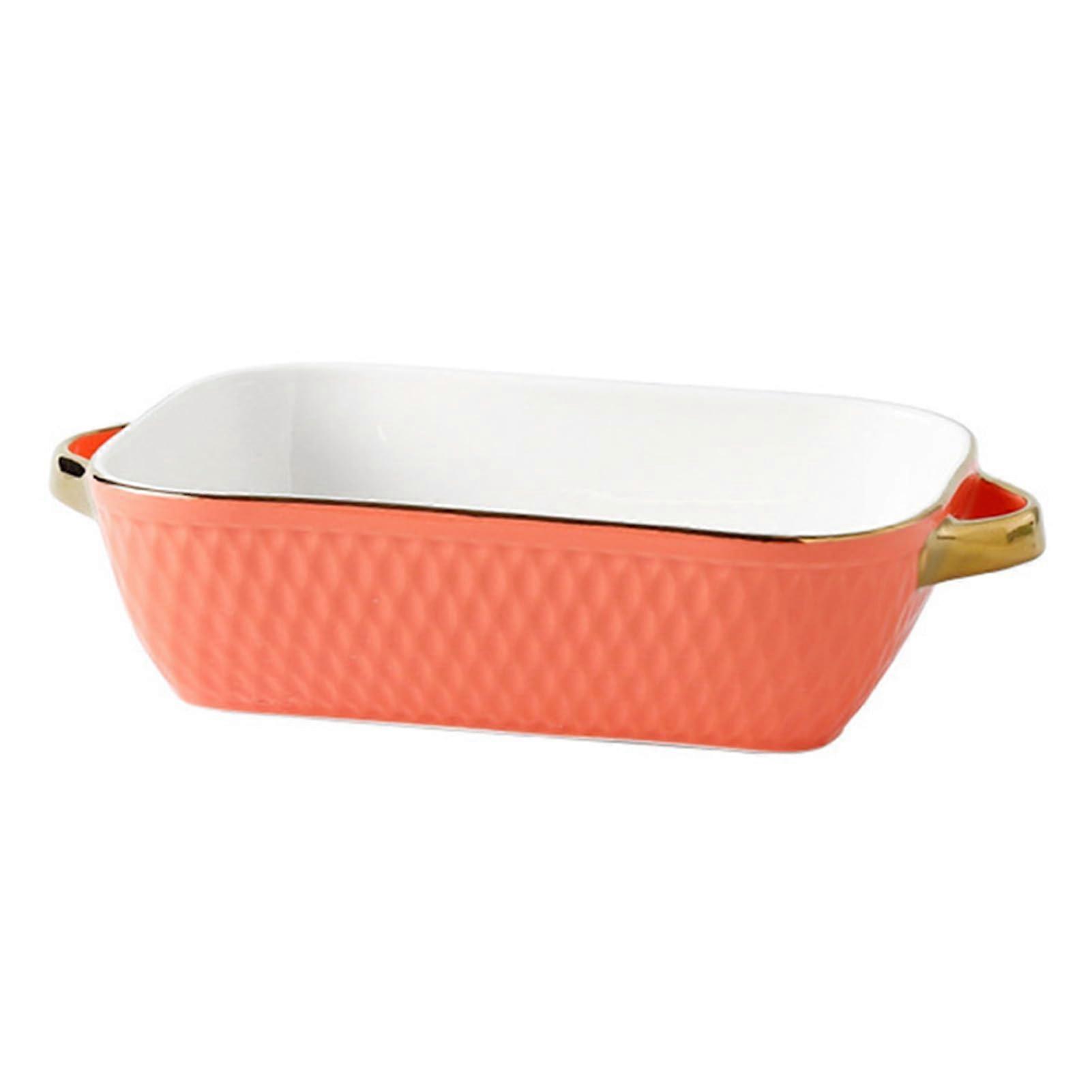 Large Deep Ceramic Lasagna Pan with Handles, Rectangular Oven Safe Casserole Dish, Orange