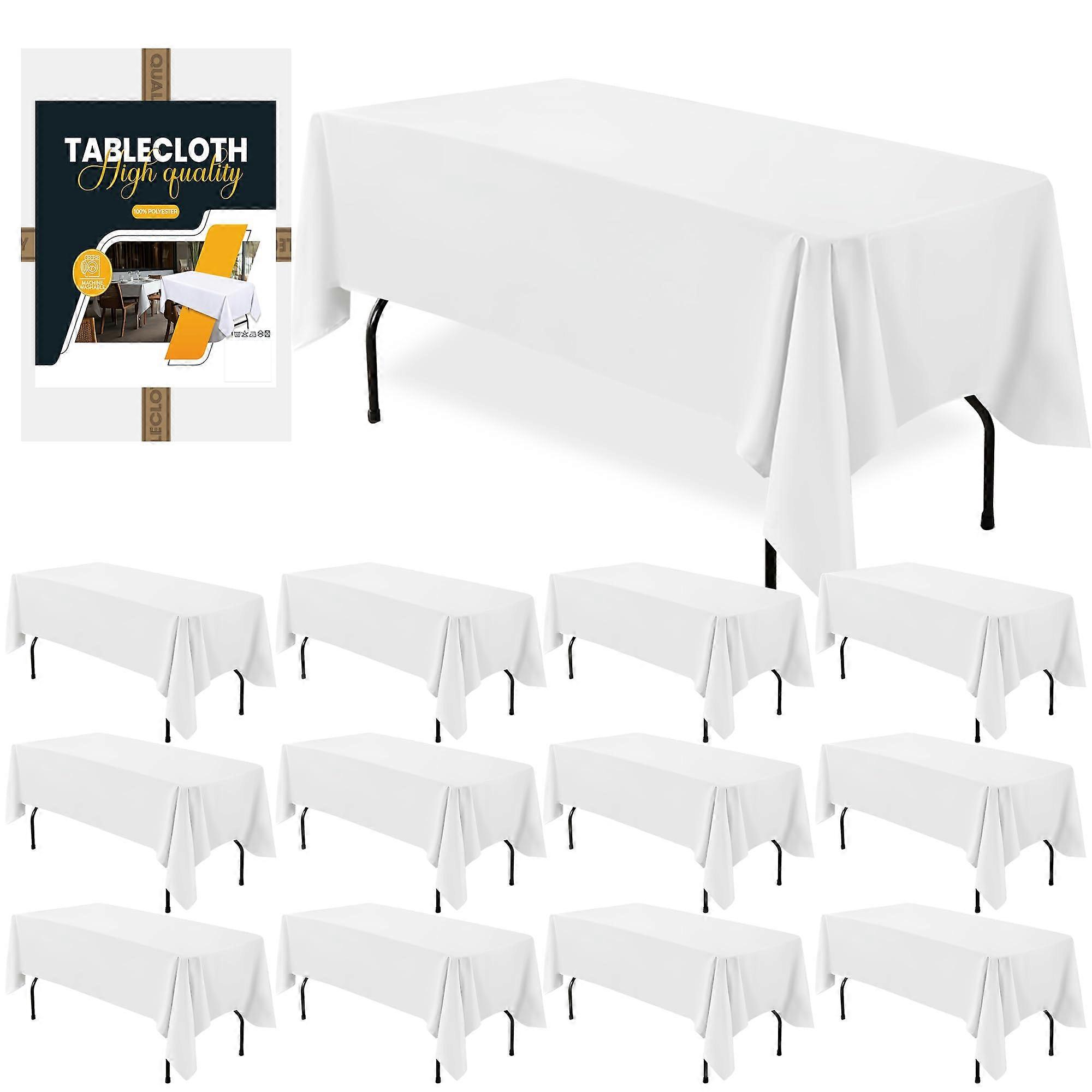 12 Pack White Polyester Tablecloth 60 x 102 Inch Wrinkle Resistant for 6 Foot Rectangular Table