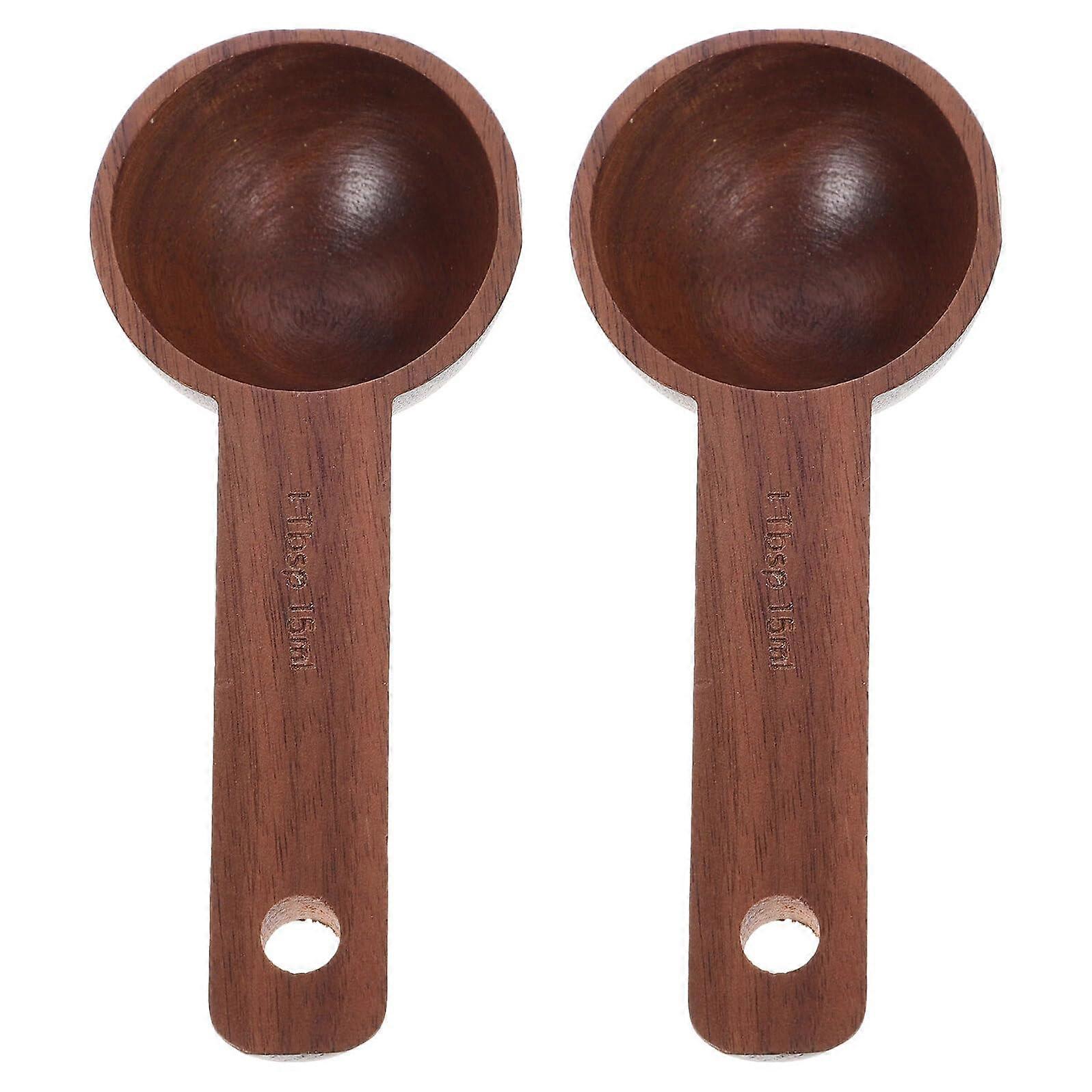 2pcs Wooden Coffee Measuring Spoons 15ml Precise Table Scoop for Ground Beans Tea Baking Cooking