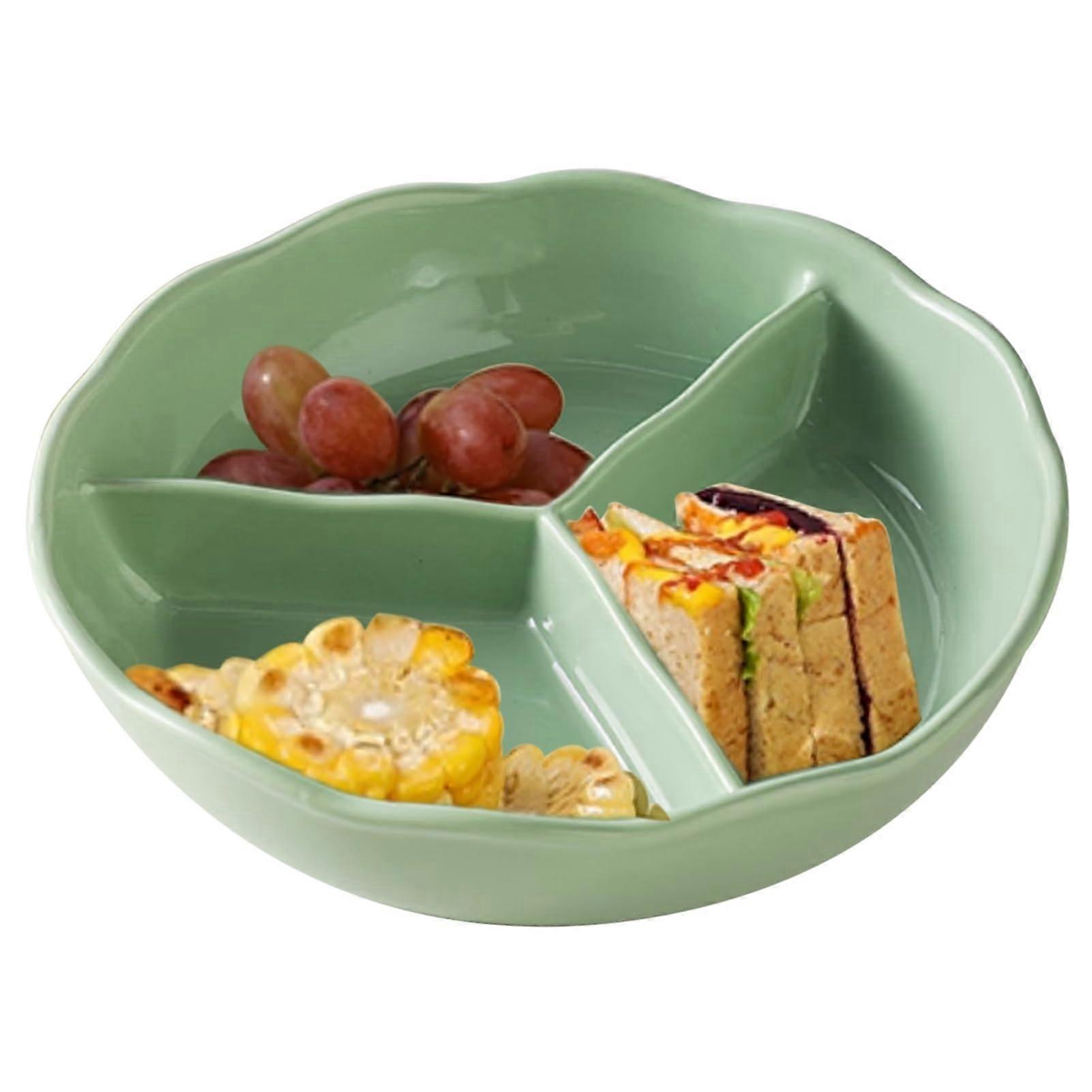 Ceramic Divided Dinner Plate with Deep Compartments, Portion Control, Microwave and Dishwasher Safe, Green
