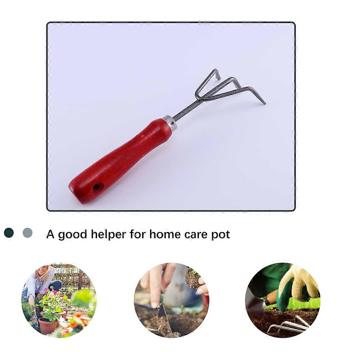 Garden Rake Three-Tooth Weeding Rake for Garden Use 2Pcs Red Wood Handle