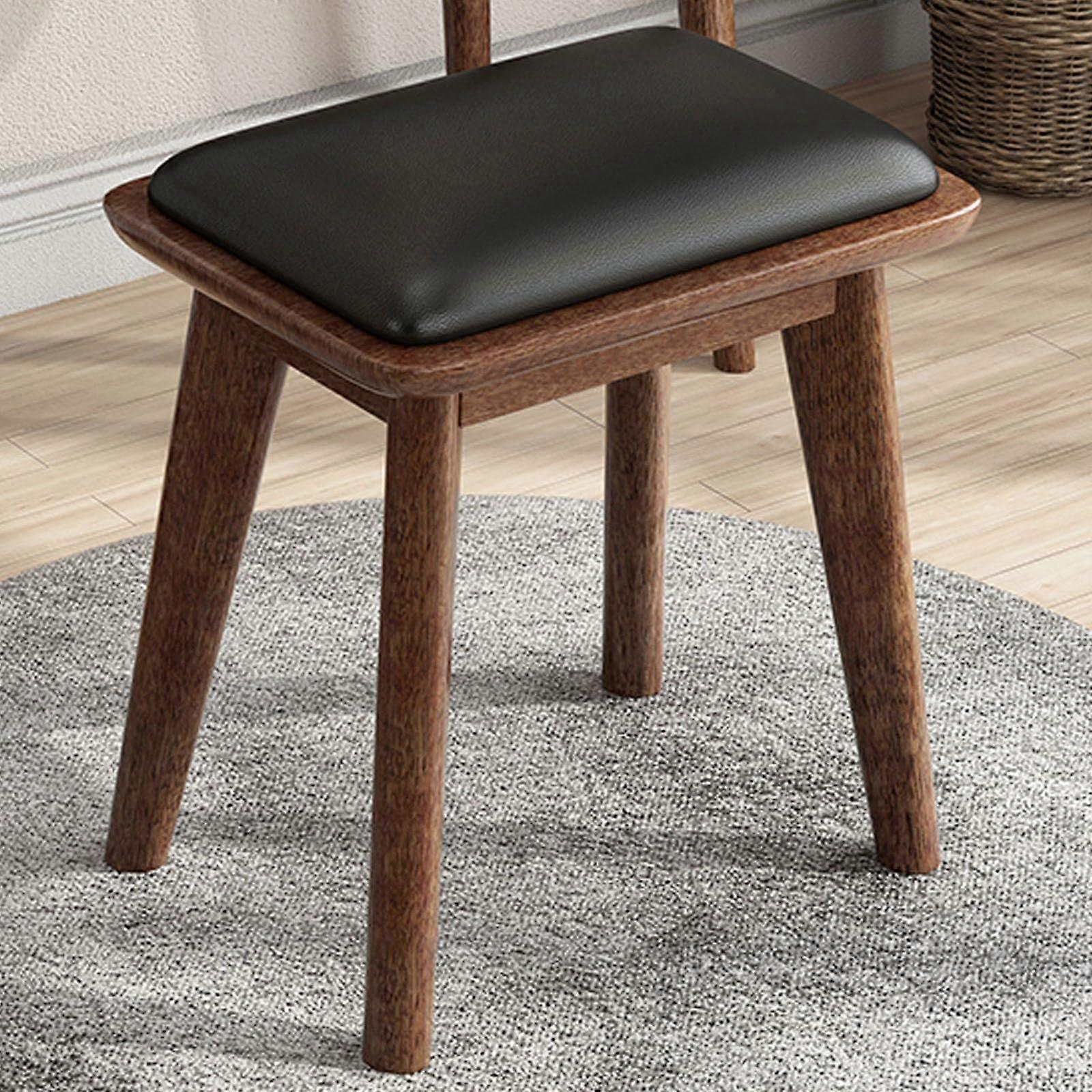 Gray Upholstered Vanity Stool with Padded Seat and Solid Wood Legs for Bedroom Dressing Table