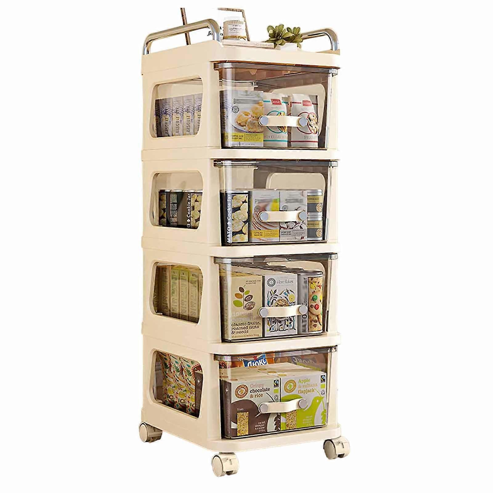 4 Drawer Rolling Storage Cart with Clear Plastic Bins, Durable White Frame and Locking Wheels