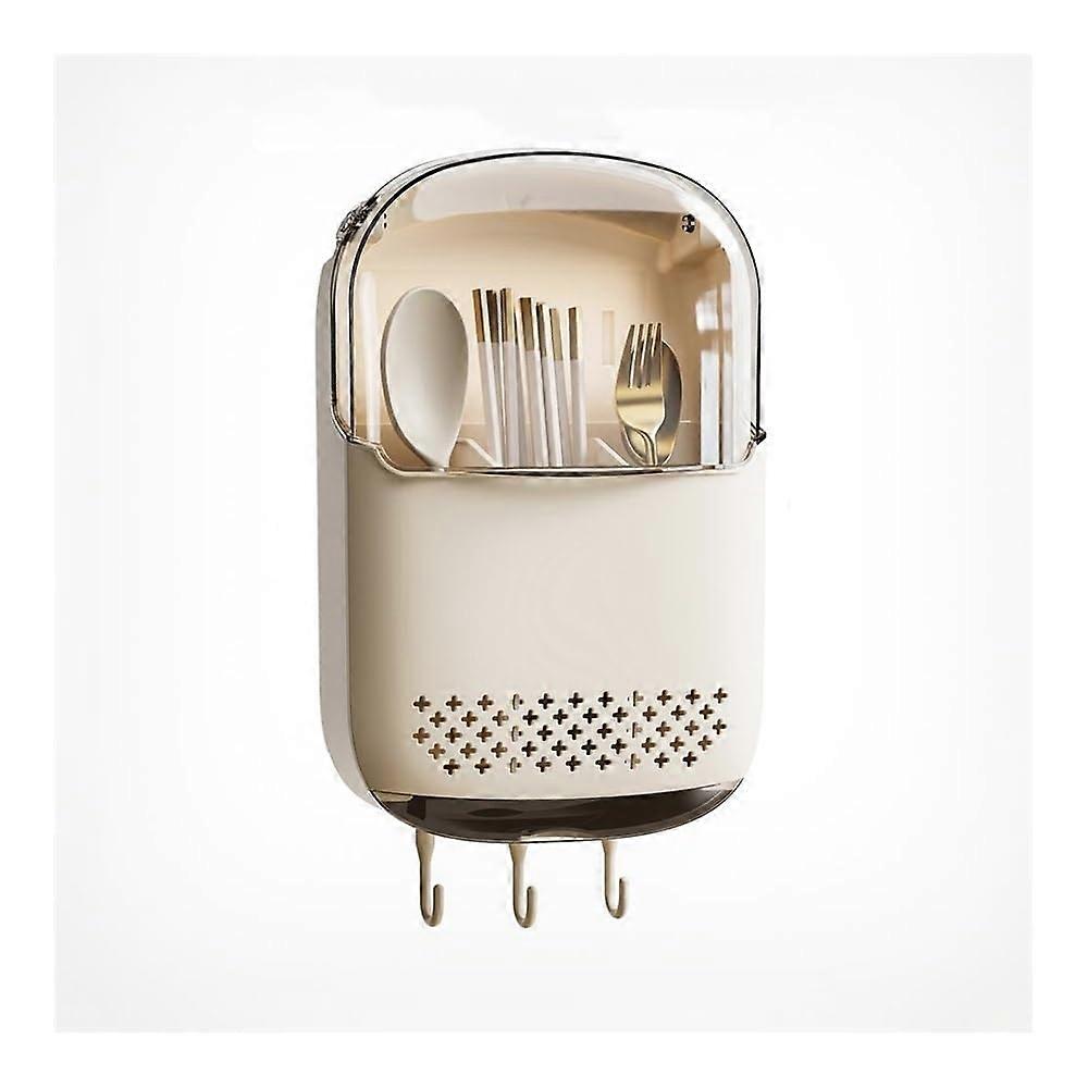 Wall Mounted Kitchen Utensil and Knife Holder, 3 Compartment Organizer with Hooks, White