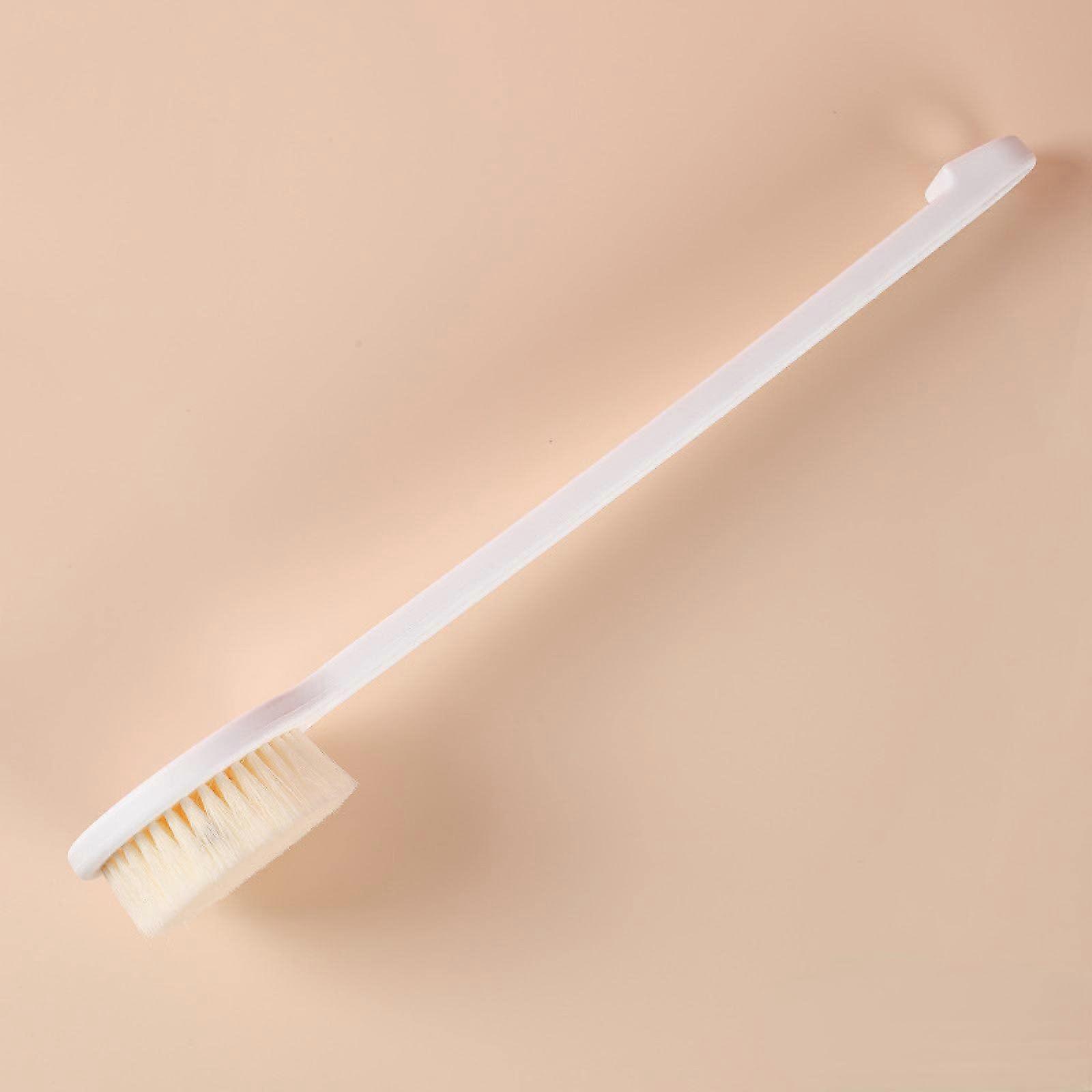 Bath Brush with Long Handle for Gentle Exfoliation, Soft Bristle Back Scrubber White