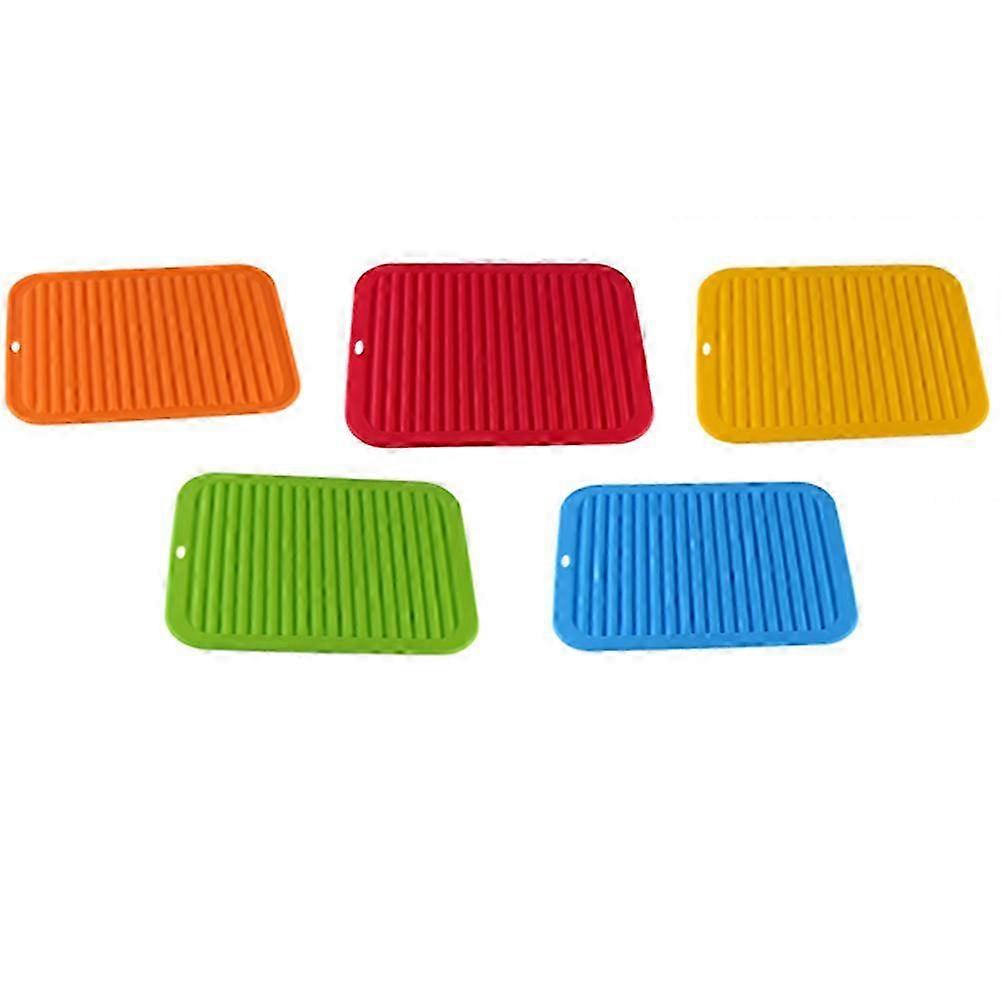 Wave Pattern Dish Drying Mat Kitchen Storage Tool Red 30x23x0.6cm Heat Resistant 1Set