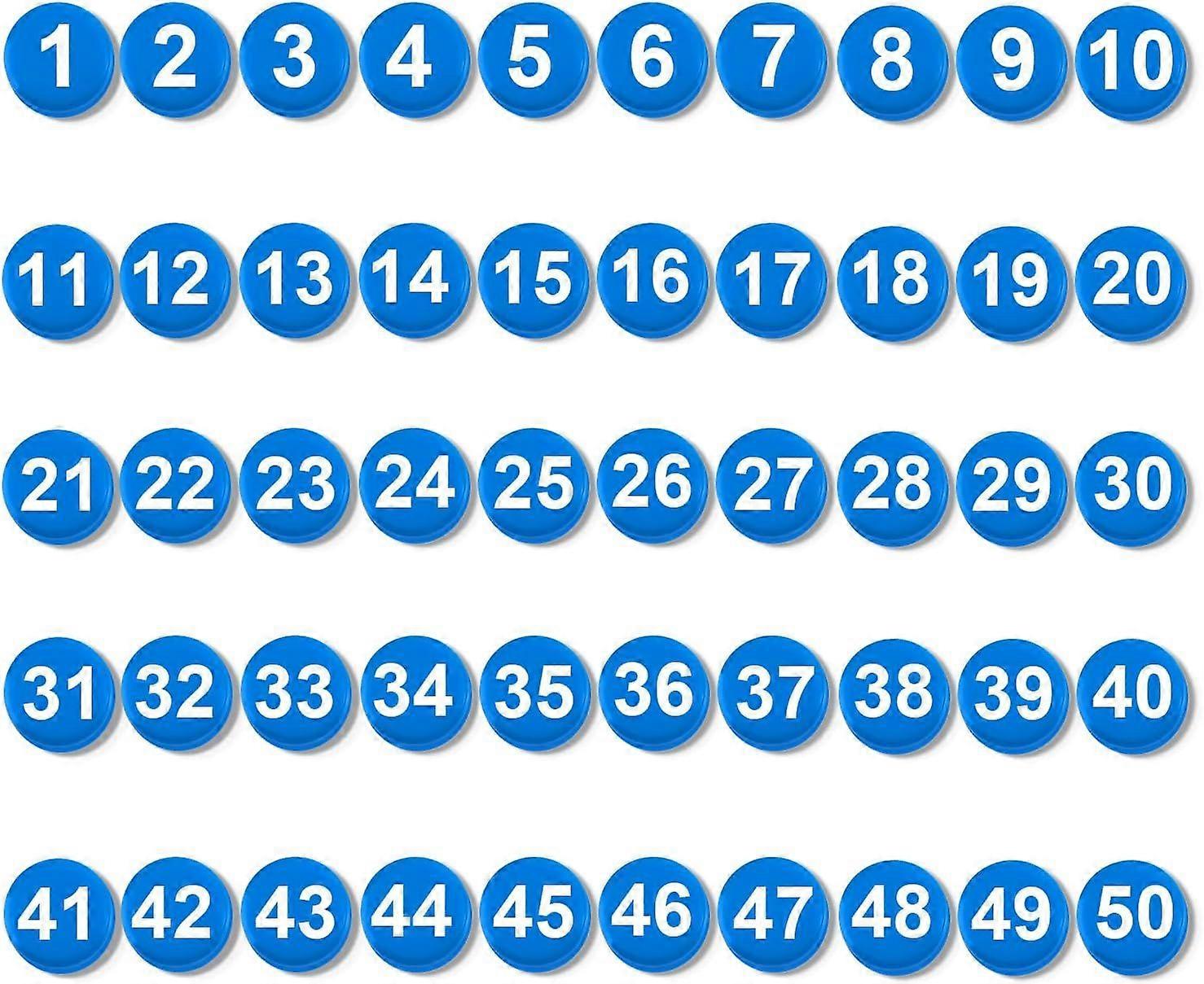 50pcs 1-50 Números Magnéticos, 0.79 Polegadas Multiuso Ímãs Azuis para