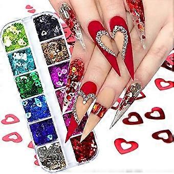 Valentinsdag Nail Art Klistremerker 3D Hjerte Neglepaljetter Kjærlighet Hjerte Negleforsyninger Laser Hjerte Luksus Skinnende Akryl Negler Design For Valentinsdag De