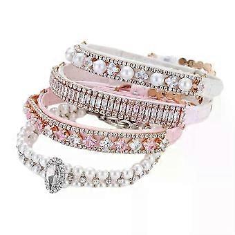 Luxury Pet Dog Pearls Collar and Leash Pearls Puppy Necklace Leather Pearl Leash with Crystal Rhinestone Small Dog Accessories
