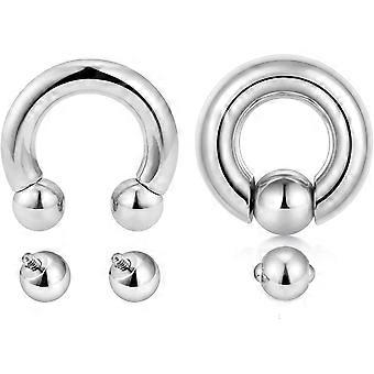 2 stk indvendigt gevind cirkulære vægtstænger hestesko piercing og fanget perlering 12g-00g med udskiftning bolde 316l kirurgisk stål kropspiercing je