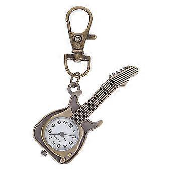 Personality Retro Quartz Watch Guitar Shape Pocket Watch Keychain Hanging Watch