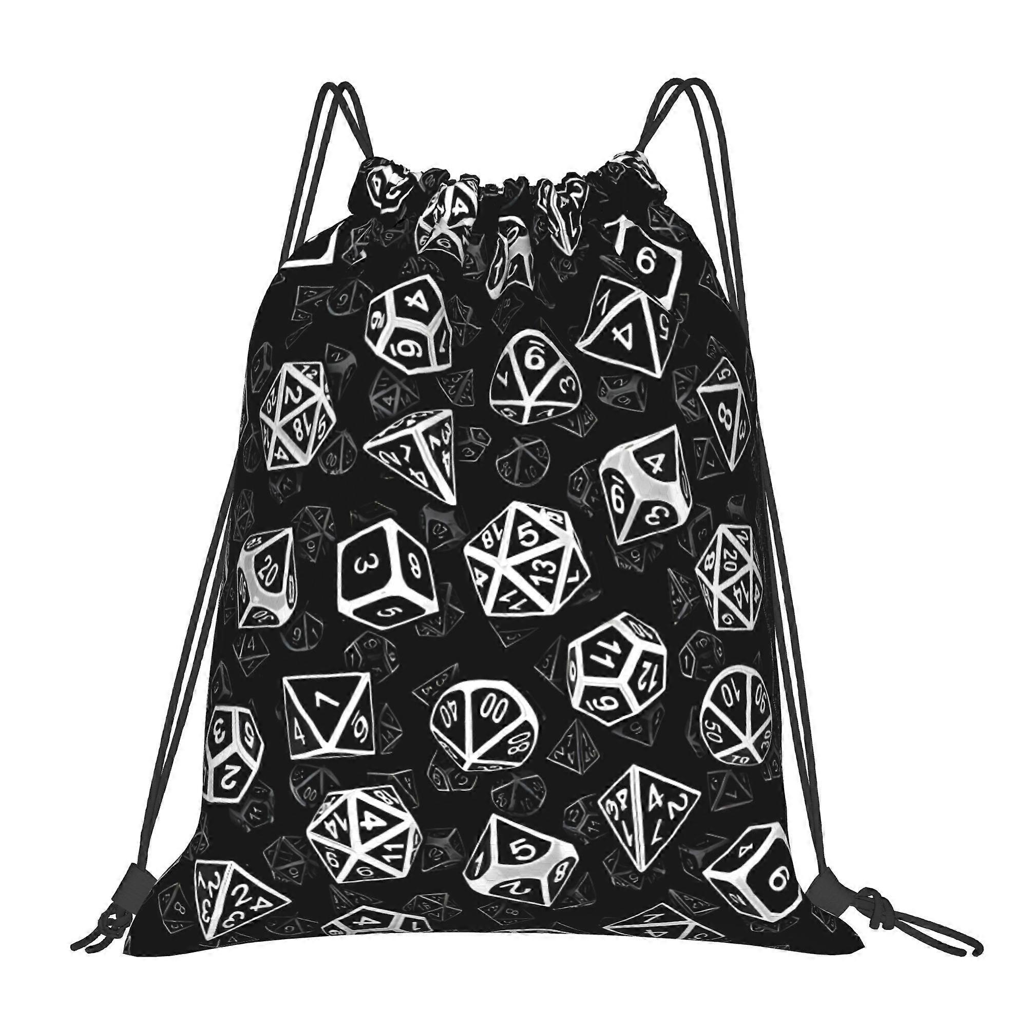 2D Flat Drawstring Bag, Dice-patterned Drawstring Gift Bag, Drawstring Gym Bag, Hiking Drawstring Backpack, 2D Flat-Cqazw