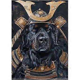 Samurai Newfoundland Hund Pussel Japansk Krigare Porträtt Gåva till Newfoundland Hundägare AZQ255
