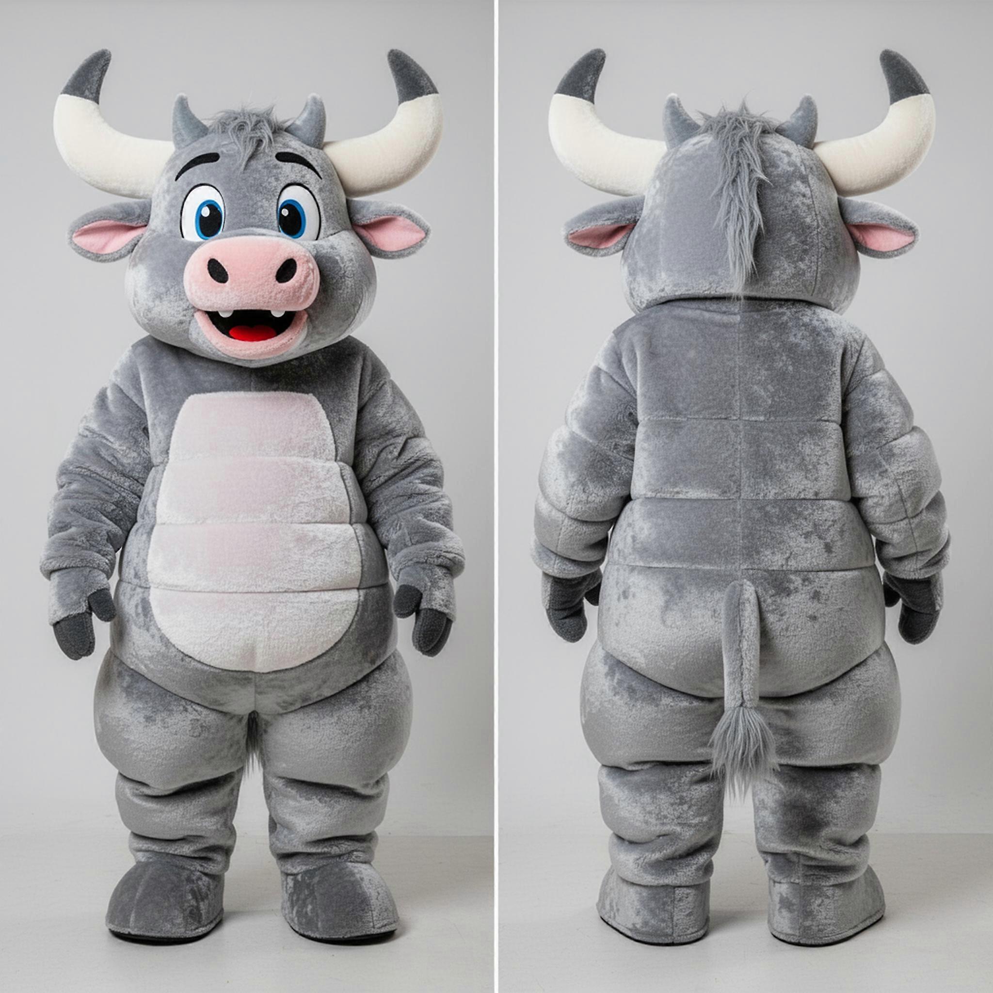MASTICOT Silver Plush Cartoon Minotaur Mascot