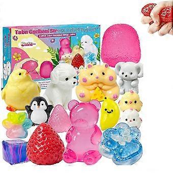 15Pcs Taba Squishies Kit, Cute Animal Fruit Squishies Kit, Soft Squeeze Sensory Fidget Toys, Party Favor Birthday Christmas Gifts for Kids 4-8 8-12